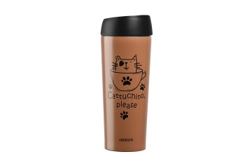 Термочашка ARDESTO Coffee time Cat, 450мл, нержавіюча сталь, коричневий світлий (AR2645DMM)