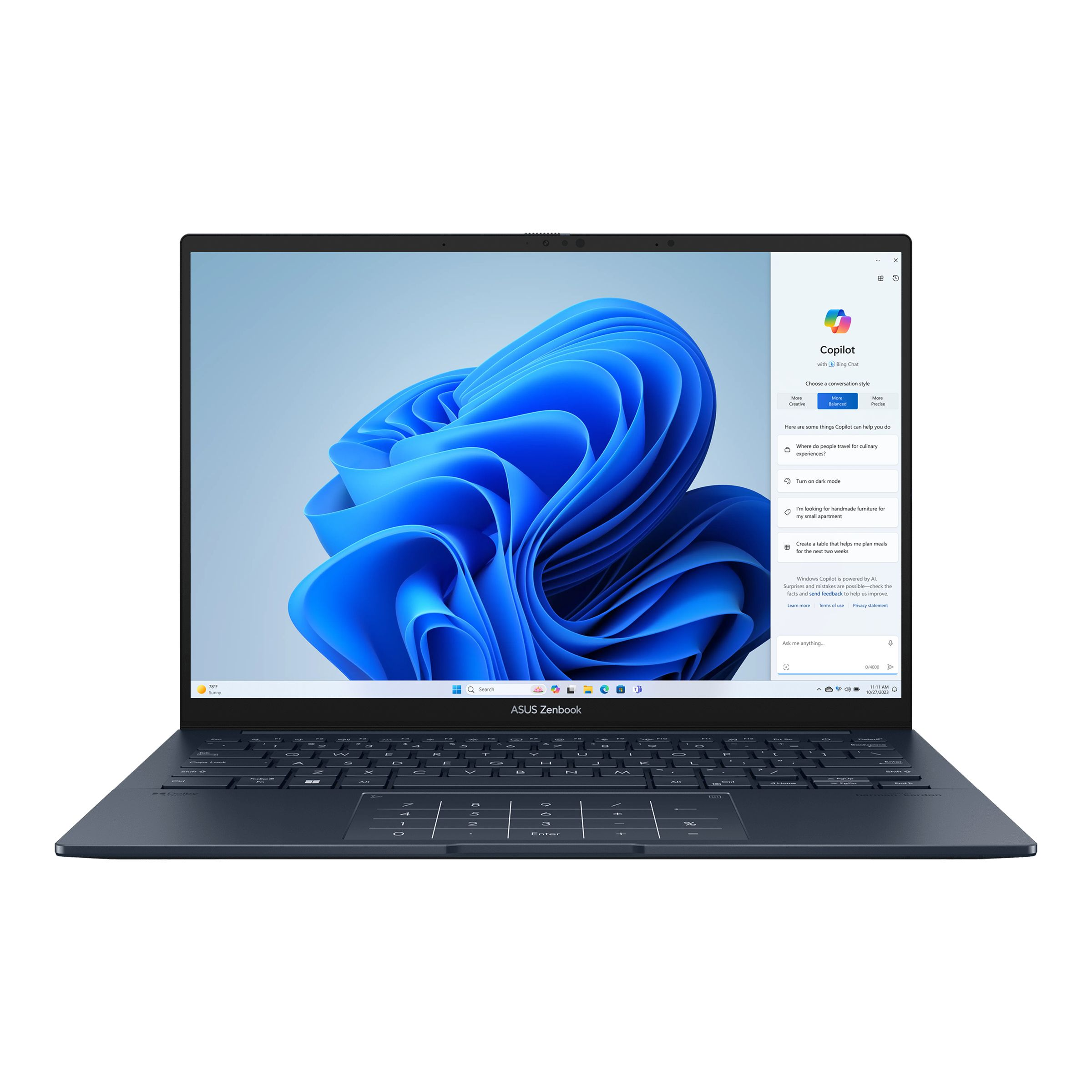 Ноутбук ASUS Zenbook 14 UX3405CA-ST781X 14" 3K OLED, Intel Ultra 9 285H, 32GB, F1TB, UMA, Win11P, Блакитний (90NB14W1-M015D0)