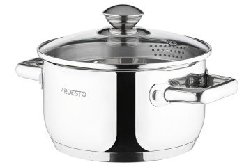 Каструля зі скляною кришкою та зливом Ardesto Gemini Lecco, 2.5л, нержавіюча сталь (AR2825CS)