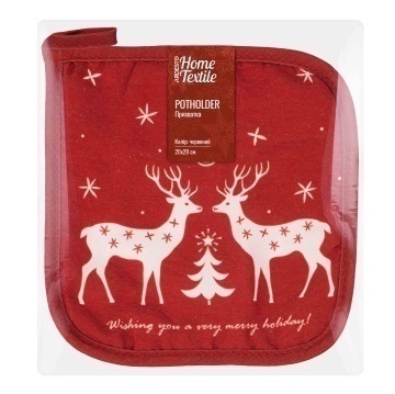 Прихватка Ardesto Christmas Happy Holidays 20х20см, 90% поліестер, 10% бавовна, червоний (ART04HH)