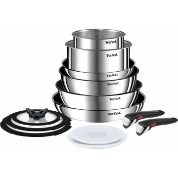 Набір посуду Tefal Ingenio Emotion, 13пр., нержавіюча сталь, скло, пластик, бакеліт, сріблястий (L897SD74)
