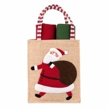 Подарунковий набір рушничків в мішечку ARDESTO Christmas Santa 38х63см, 2шт, 100% бавовна, червоний, зелений (ART3863HSB)