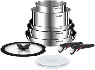 Набір посуду Tefal Ingenio Emotion, змінна ручка, 10предметів, нержавіюча сталь, бакеліт, пластик, силікон, скло (L897SA74)