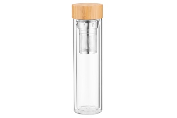 Термос з подвійними стінками ARDESTO, 450мл, боросилікатне скло, бамбук (AR1345BB)