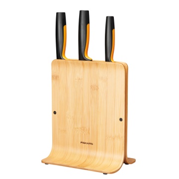 Набір ножів Fiskars Functional Form, бамбукова підставка, 3шт, нержавіюча сталь, пластик, бамбук, чорний (1057553)