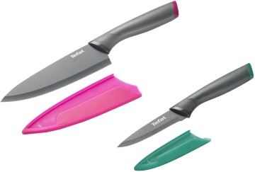 Набір ножів Tefal Fresh Kitchen, з чохлом, 2шт, нержавіюча сталь, полікарбонат, чорний (K122S205)