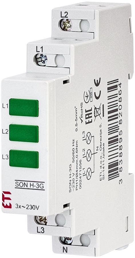Трифазний індикатор наявності напруги ETI, SON H-3G (3x зелений LED) (2471556)