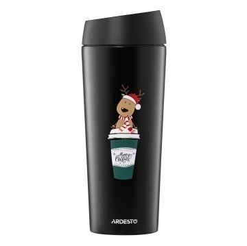 Термокухоль ARDESTO Coffee Time Reindeer 450мл, нержавіюча сталь, чорний (AR2645RN)