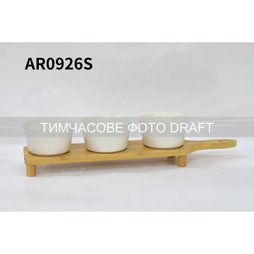 Набір соусників на підставці ARDESTO Midori, 3шт., 150мл, порцеляна, бамбук (AR0926S)