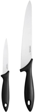 Набір ножів для шеф-кухаря Fiskars Essential, 2 шт, нержавіюча сталь, пластик, чорний (1065582)