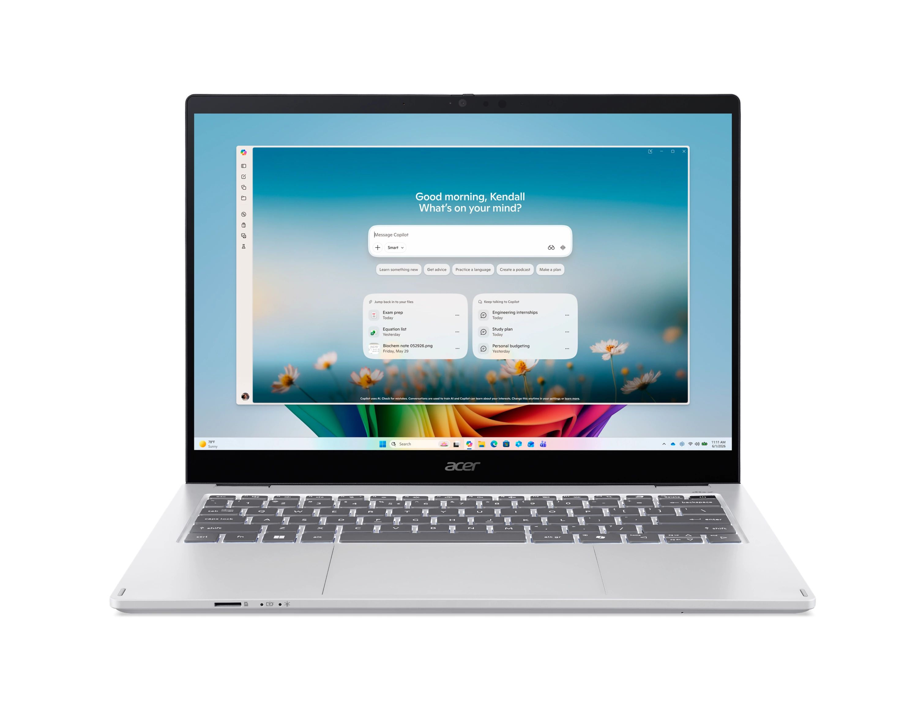 Ноутбук Acer Swift Spin 14 AI SFSP14-I51T 14" WUXGA IPS Touch, Intel U7-355, 16GB, F512GB, UMA, Win11, сріблястий (NX.W0SEU.003)