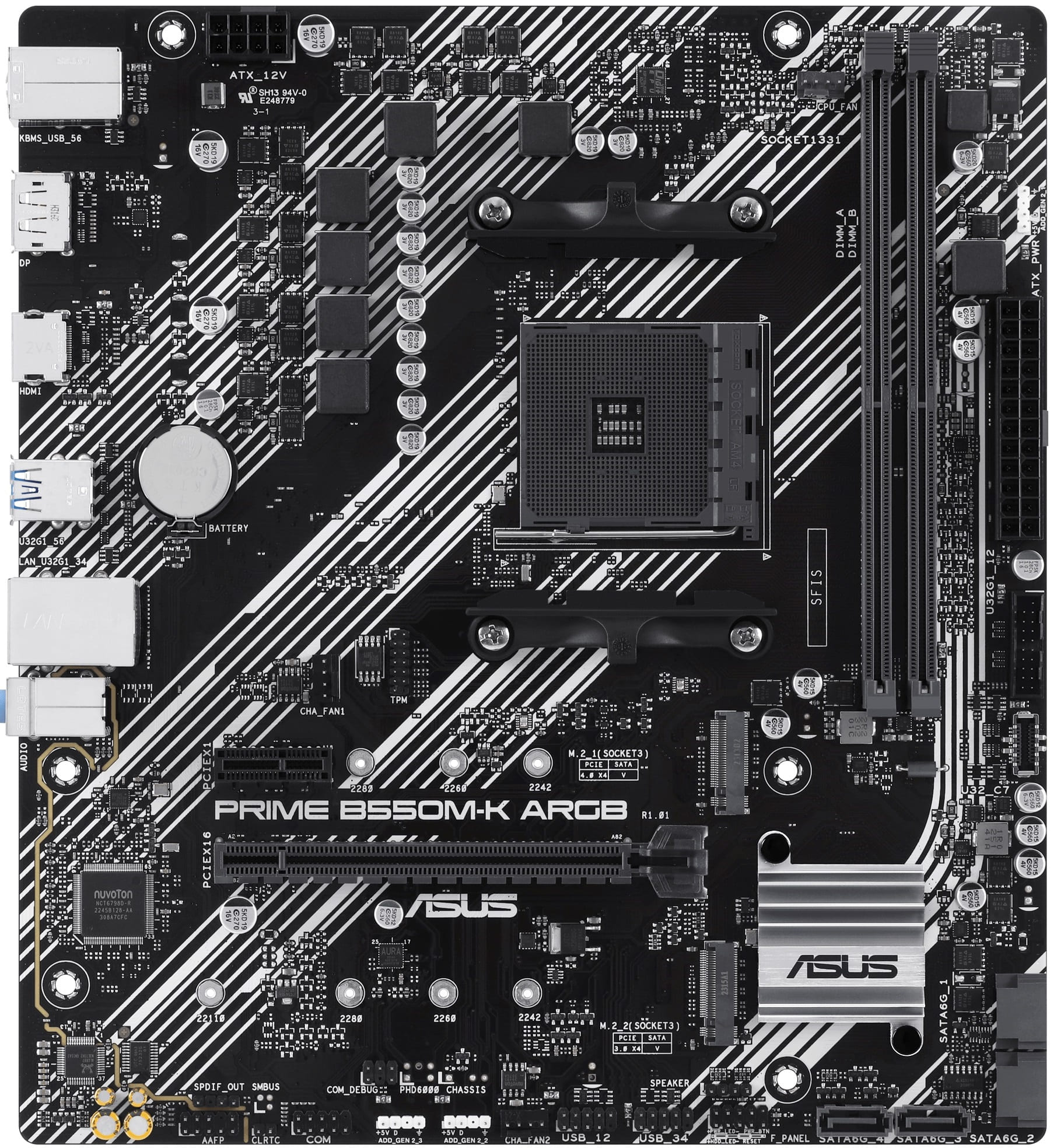 Материнcька плата ASUS PRIME B550M-K ARGB sAM4 B550 4xDDR4 M.2 HDMI DVI D-Sub mATX ARGB (90MB1GC0-M0EAY0)
