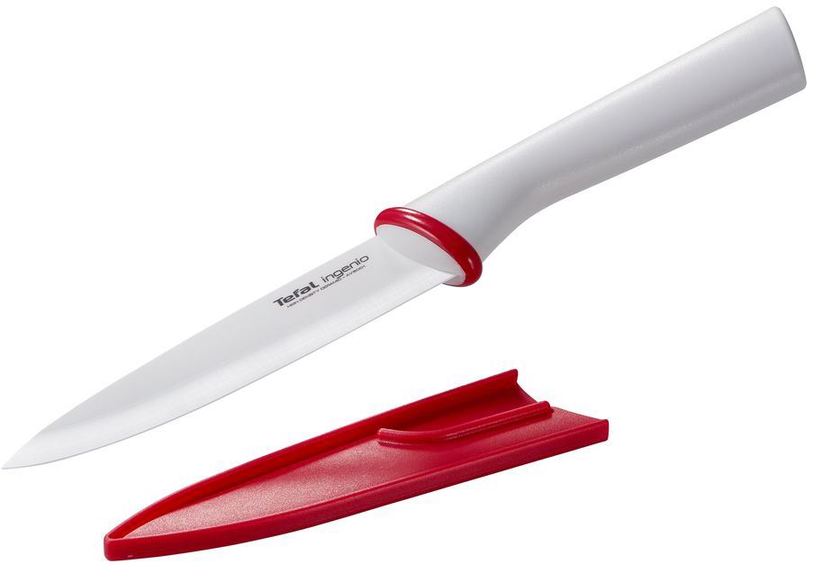 Кухонний ніж універсальний Tefal Ingenio Ceramic White, з чохлом, 13см, кераміка, пластик, білий (K1530514)