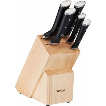 Набір ножів Tefal Ice Force, 5пр., з дерев'яною колодкою, нержавіюча сталь, пластик, чорний (K232S574)