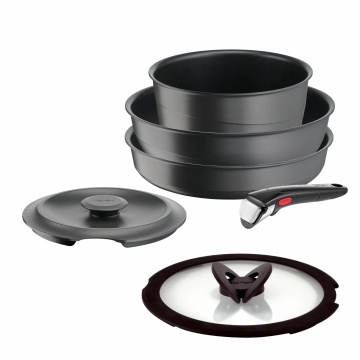 Набір посуду Tefal Ingenio Inspiration, 6 предметів, алюміній, скло, бакеліт, чорний (L867S604)