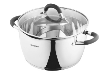 Каструля зі скляною кришкою та зливом ARDESTO Gemini Livorno, 5.5л, нержавіюча сталь, силікон (AR1955GS)
