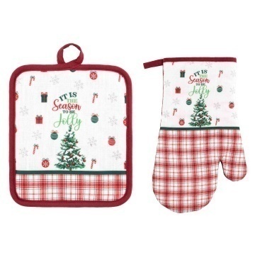 Набір прихваток для кухні ARDESTO Christmas Tree 18х20см, 18х30см, 100% поліестер (верх), 100% бавовна (низ), зелений (ART14HT)