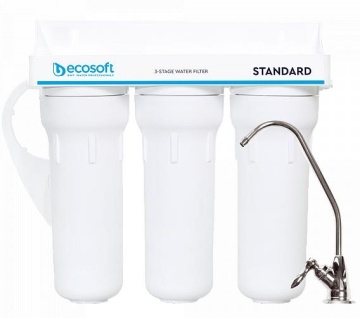 Фільтр проточний тристадійний Ecosoft Standard, покращений комплект картриджів з Ecomix, кран капля (FMV3ECOSTD)