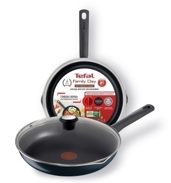 Сковорода з кришкою Tefal Family Day, 24см, алюміній, бакеліт, скло, чорний (B5660453UA)