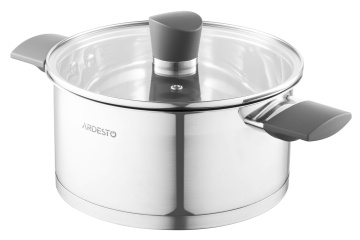 Каструля зі скляною кришкою ARDESTO Gemini Trento, 3л, нержавіюча сталь, бакеліт (AR3630G)