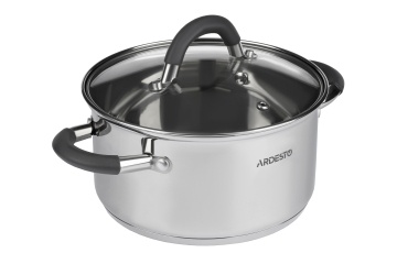 Каструля зі скляною кришкою ARDESTO Gemini Salerno, 1.2л, нержавіюча сталь, силікон (AR1912CS)