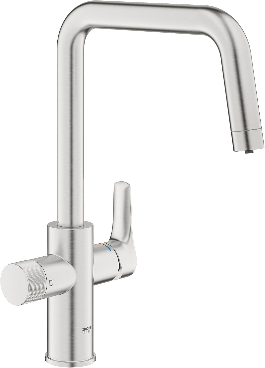 Змішувач кухонний Grohe Blue Pure Eurosmart для звичайної та фільтрованої води, поворотний, вилив 223мм, важіль + обертова рукоятка, суперсталь (30583DC0)