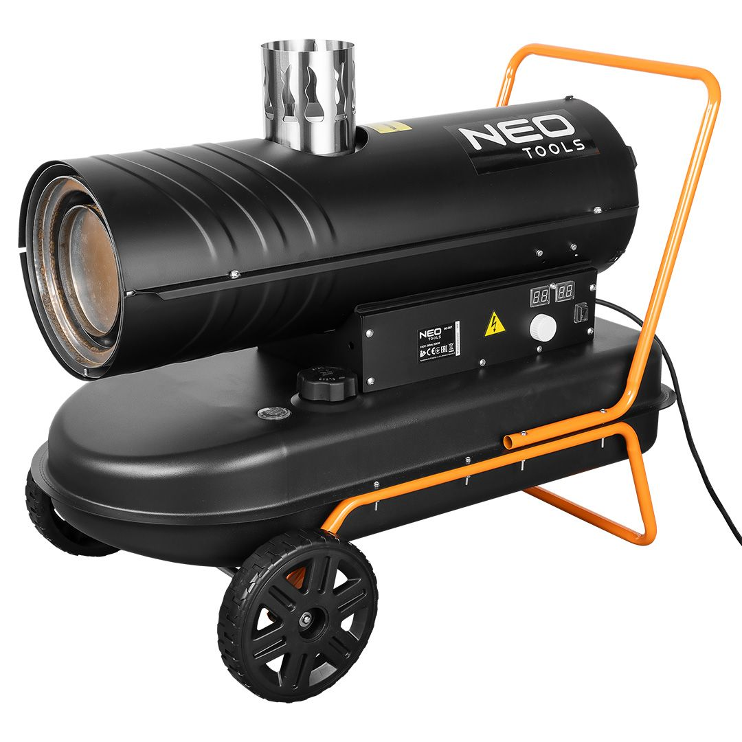 Теплова гармата дизельна Neo Tools, прямого нагріву, 30кВт, 280м2, 850м3/год, димохід 120мм, IPX2, чорний, 30кг (90-087)