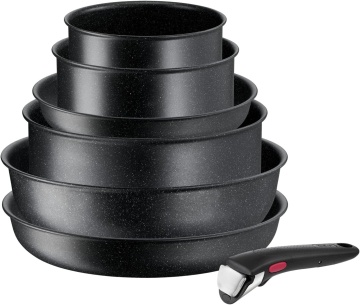 Набір посуду Tefal Ingenio Black Stone, змінна ручка, 7предметів, алюміній, бакеліт, чорний (L3998702)