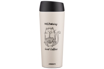 Термокухоль ARDESTO Coffee Time Meowning, 450мл, нержавіюча сталь, бежевий (AR2645WC)