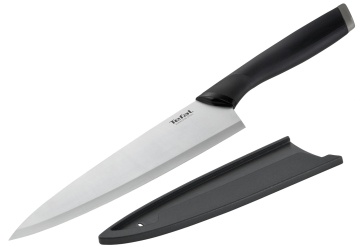 Кухонний ніж кухарський Tefal Comfort, 20см, з чохлом, нержавіюча сталь, пластик, чорний (K2213244)