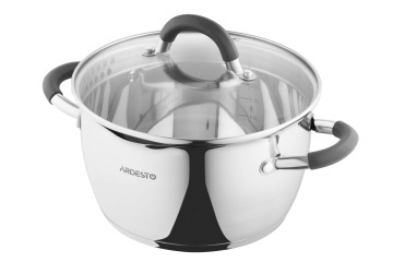 Каструля зі скляною кришкою та зливом ARDESTO Gemini Livorno, 3.2л, нержавіюча сталь, силікон (AR1932GS)