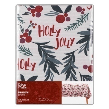 Скатертина Ardesto Christmas Happy Holidays 120х140см, 90% поліестер, 10% бавовна, білий гостролист (ART07HW)