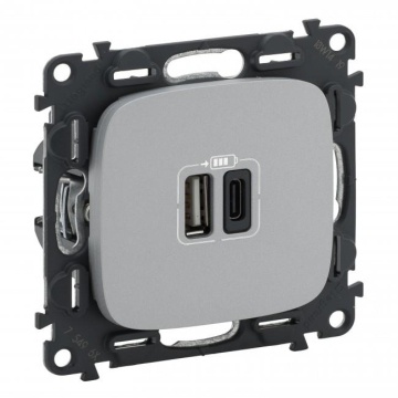 Розетка USB-A+USB-С Legrand Valena ALLURE, 3А, 5V, алюміній (754967)