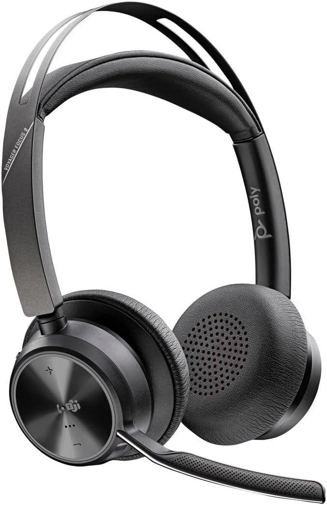 Гарнітура комп'ютерна стерео On-ear Poly Voyager Focus 2-M, USB-A, USB-C, Bluetooth, всеспрямований, ANC, Acoustic fence, сертифікат Microsoft Teams, Zoom, Google Meet, чорний (9T9J4AA)