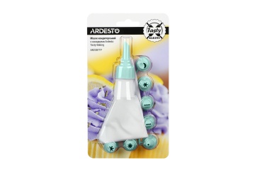 Мішок кондитерський з насадками ARDESTO Tasty baking, 26.8x13.4см, пластик, блакитний (AR2307TP)