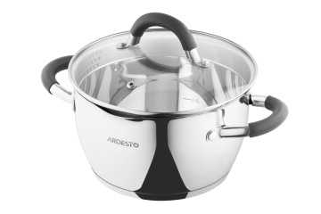 Каструля зі скляною кришкою та зливом ARDESTO Gemini Livorno, 2.3л, нержавіюча сталь, силікон (AR1923GS)