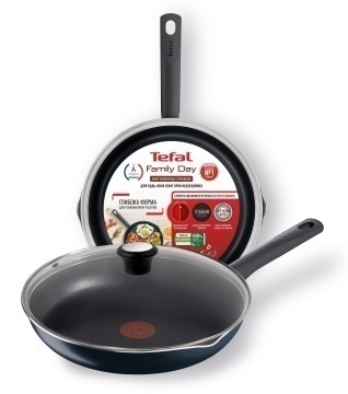 Сковорода з кришкою Tefal Family Day, 26см, алюміній, бакеліт, скло, чорний (B5660553UA)