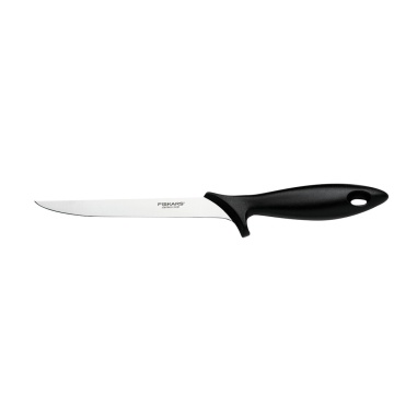 Кухонний ніж філейний Fiskars Essential, з гнучким лезом, 17.6см, нержавіюча сталь, пластик, чорний (1023777)