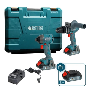 Набір із двох акумуляторних інструментів Konner&Sohnen KS IDISD 20V SET 2 PLUS 20В шурупокрут-дриль ударний, гвинтоверт ударний KS ISD20V-260-4, ЗП 2А акб 2х2А·год кейс 6кг (KSIDISD20VSET2PLUS)