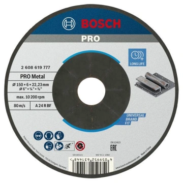 Диск відрізний Bosch Professional для металу 150x6x22.23мм (2.608.619.777)