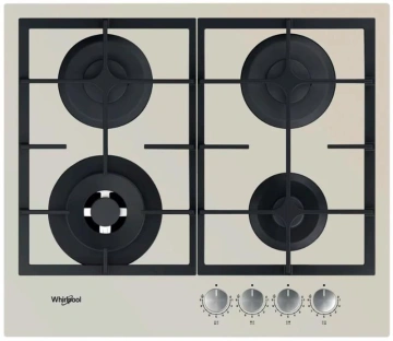 Варильна поверхня Whirlpool газова, 60см, чавун, конфорка з подвійним рядом полум'я, бежевий (GOFL629/S)