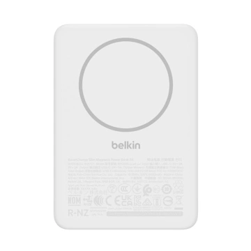 Акумулятор портативний літій-іонний Power Bank Belkin 5000мА·год, 15Вт/Qi2 7.5Вт, Slim Magnetic, білий (BPD010HQWH)