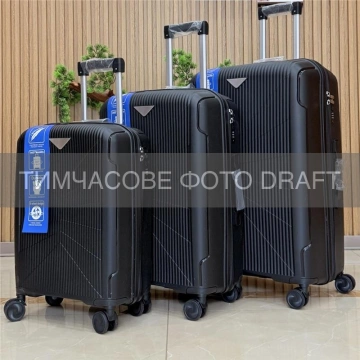 Набір валіз 2E, M7978, поліпропілен, (L+M+S), блискавка anti theft, 4 колеса, кодовий замок, чорний (2E-PP-M7978-SET3-BK)
