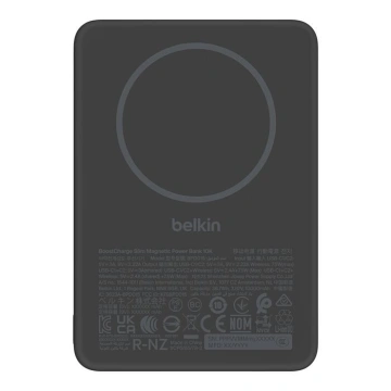 Акумулятор портативний літій-іонний Power Bank Belkin 10000мА·год, 20Вт PD/Qi2 7.5Вт, Slim Magnetic, чорний (BPD015HQBK)
