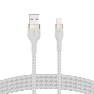 Кабель USB-A > Lightning заряджання/синхронізації Belkin, 3м, плетений, силіконовий, з ремінцем на магніті, білий (CAA010BT3MWH)
