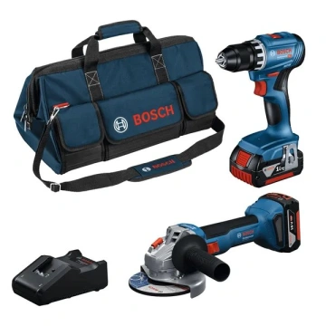 Набір із двох акумуляторних інструментів Bosch Professional 18В дриль-шурупокрут GSR 18V-45, Шліфмашина кутова GWS 18V-8, акб 2x4А·год, ЗП, сумка M-BAG (0.615.A50.07N)