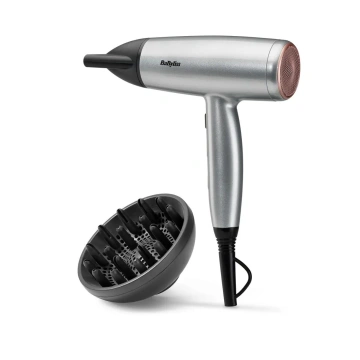 Фен Babyliss Cosmos, 2100Вт, 3 режими, іонізація, хол. обдув, 2 насадки, сірий (D580DE)