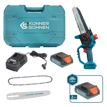 Пила ланцюгова акумуляторна Konner&Sohnen KS MCS20V-8 CASE PLUS 20В акб 2х2А·год шина 20см ЗП 1.45кг (KSMCS20V-8CASEPLUS)