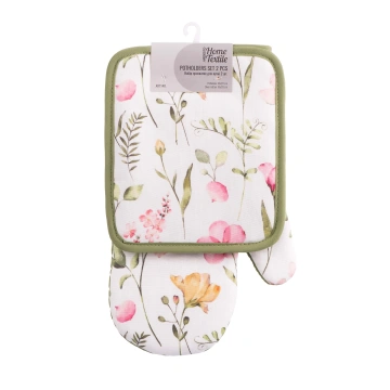 Набір прихваток для кухні ARDESTO Spring flowers 18х20см, 18х30см, 100% поліестер (верх), 100% бавовна (низ), білий (ART14FL)