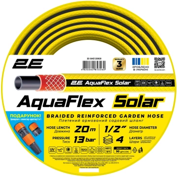 Шланг садовий 2E AquaFlex Solar 1/2" 20м 4 шари 13бар -10+60°C зрошувач конектор адаптер 2в1 (2E-GHE12SR20)
